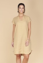 Vestido com bolso 100% linho old ocre