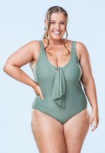 Maiô Plus Size Com Nó Entre Bustos, Verde Texturizado