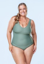 Maiô Plus Size Clássico, Sem Bojo, Verde Texturizado