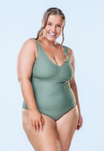 Maiô Plus Size Clássico, Sem Bojo, Verde Texturizado