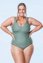 Maiô Plus Size Clássico, Sem Bojo, Verde Texturizado