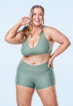 Short Plus Size Com Cinto, Verde Texturizado