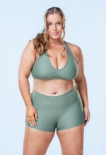 Short Plus Size Com Cinto, Verde Texturizado