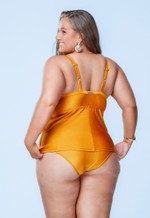 Blusa Tankini Plus Size, Alça Regulável, Damasco