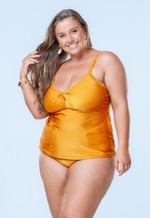 Blusa Tankini Plus Size, Alça Regulável, Damasco