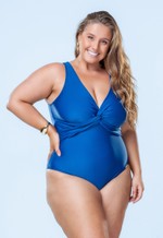 Maiô Plus Size Busto Transpassado Duplo, Azul Marinho