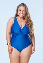 Maiô Plus Size Busto Transpassado Duplo, Azul Marinho