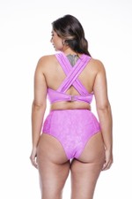 Calcinha Alta Estilo Hot Pant Rosa Texturizado