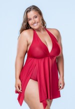 Maiô Plus Size Saída Com Bojo, Vermelho Divino Com Brilho