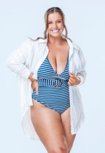 Maiô Plus Size Fio Conforto Alça Larga Com Bojo, Listrado Marinho