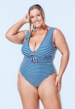 Maiô Plus Size Fio Conforto Alça Larga Com Bojo, Listrado Marinho