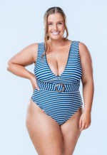 Maiô Plus Size Fio Conforto Alça Larga Com Bojo, Listrado Marinho