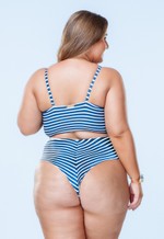 Calcinha Plus Size Hot Pant Fio, Listrado Marinho