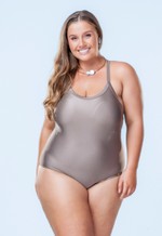 Maiô Plus Size Com Bojo, Costas Cruzadas, Castanho