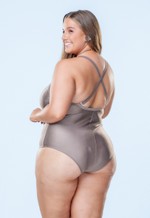 Maiô Plus Size Com Bojo, Costas Cruzadas, Castanho