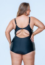 Maiô Fechado Plus Size Com Bojo, Alça Regulável, Gancho, Preto