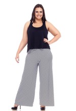 Calça Pantalona Plus Size, Listrado Preto e Branco