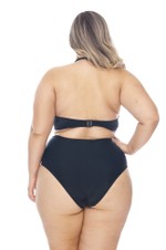 Calcinha Alta Plus Size com Transpasse Preto e Listrado Preto e Branco Fino