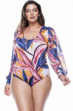 Maiô Plus Size Com Bojo E Manga Longa Bufante Sensuale Com Devorê