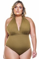 Maiô Plus Size Com Bojo E Forro Com Compressão Oliva