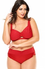 Calcinha Tipo Sunquini Plus Size Em Dois Tecidos Vermelho Escuro