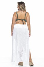 Saia Longa Plus Size, Fenda Lateral, Renda Branca