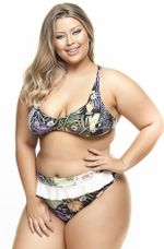 Calcinha Plus Size Alta E Cavada Tropical Dark Com Babado Pérola
