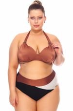 Calcinha Plus Size Alta Preto, Cobre E Pérola