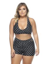 Sutiã Plus Size Costas Nadador Poá Preto E Branco