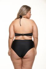 Calcinha Alta Plus Size com Transpasse Preto Liso E Poá Preto E Branco
