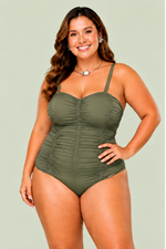 Maiô Tomara Que Caia Plus Size Drapeado Com Bojo E Arco, Alcaparra
