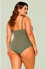 Maiô Tomara Que Caia Plus Size Drapeado Com Bojo E Arco, Alcaparra
