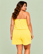 Macaquinho Plus Size Com Bolso, Tomara Que Caia, Girassol