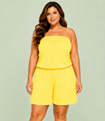 Macaquinho Plus Size Com Bolso, Tomara Que Caia, Girassol