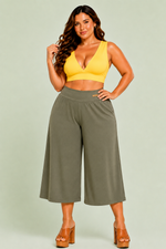 Sutiã Plus Size Top, Base Larga, Decote V, Com Bojo, Amarelo