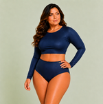 Blusa Plus Size, Manga Longa, Sem Forro, Blue Night