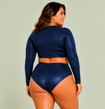 Blusa Plus Size, Manga Longa, Sem Forro, Blue Night