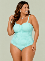 Maiô Tomara Que Caia Plus Size Drapeado Com Bojo E Arco Verde Água