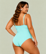 Maiô Tomara Que Caia Plus Size Drapeado Com Bojo E Arco Verde Água