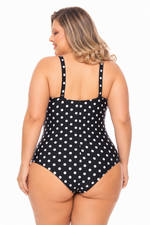 Maiô Plus Size com Arco e Bojo, Poá Preto e Branco