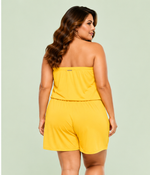 Macaquinho Plus Size Com Bolso, Tomara Que Caia, Girassol
