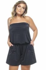 Macaquinho Plus Size Com Bolso, Tomara Que Caia, Preto
