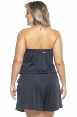 Macaquinho Plus Size Com Bolso, Tomara Que Caia, Preto