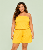Macaquinho Plus Size Com Bolso, Tomara Que Caia, Girassol