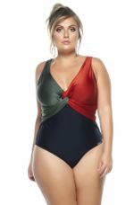 Maiô Plus Size Busto Transpassado Duplo Preto, Croco, Telha