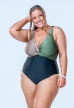 Maiô Plus Size Busto Transpassado Duplo, Preto, Castanho, Croco