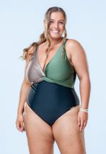 Maiô Plus Size Busto Transpassado Duplo, Preto, Castanho, Croco