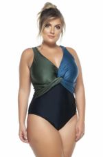 Maiô Plus Size Busto Transpassado Duplo Preto, Croco, Galáxia