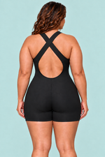 Macaquinho Plus Size Para Hidroginástica, Preto e Amarelo