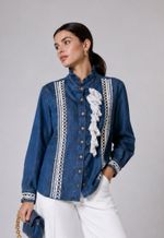 Camisa Jeans Bleu Nuit Detalhe em Renda